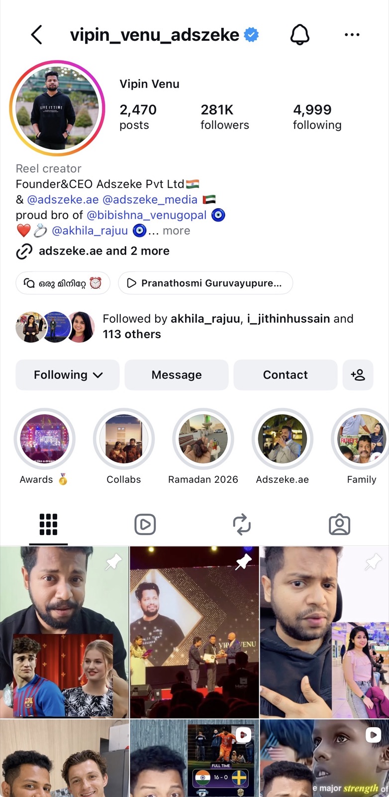 Instagram profile showing 281 thousand followers