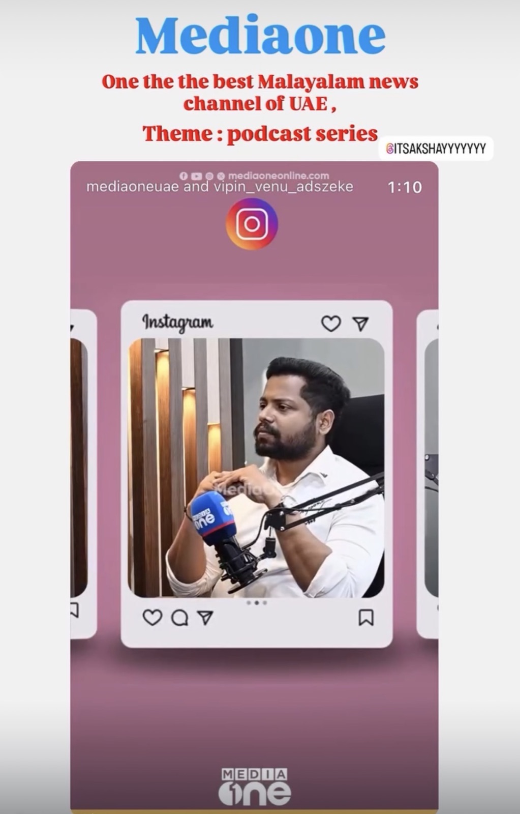 Vipin Venu speaking in a MediaOne podcast studio