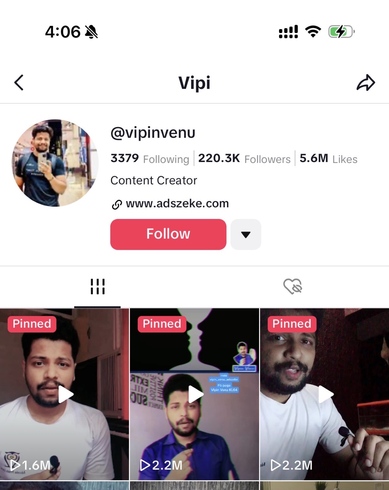 TikTok profile showing 220.3 thousand followers and 5.6 million likes