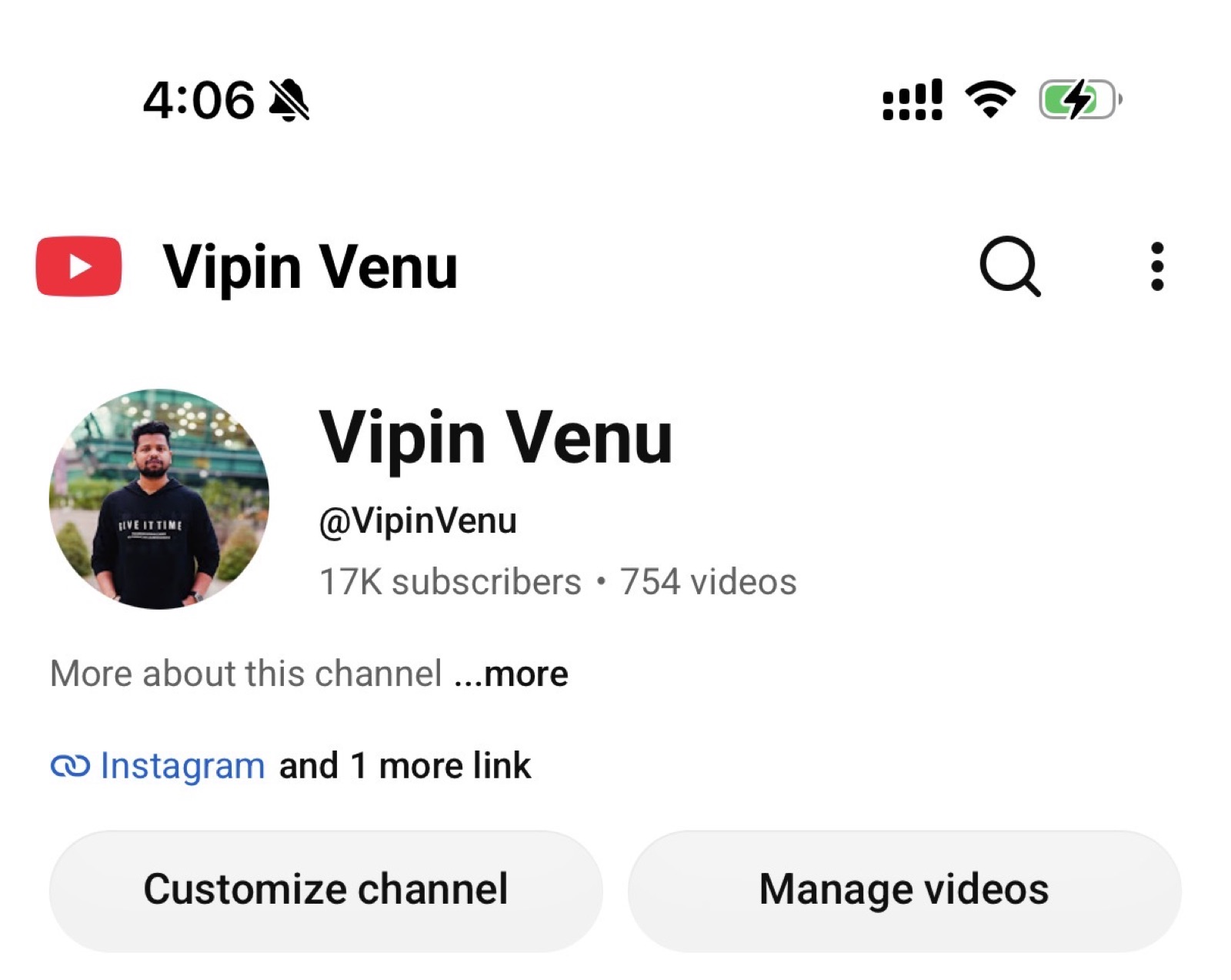 YouTube profile showing 17 thousand subscribers and 754 videos